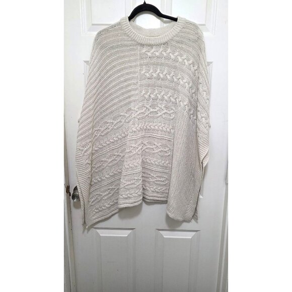 Abercrombie & Fitch Women's Pancho Fisherman Cable Knit Sweater M/L Cream Pullov - Picture 2 of 7